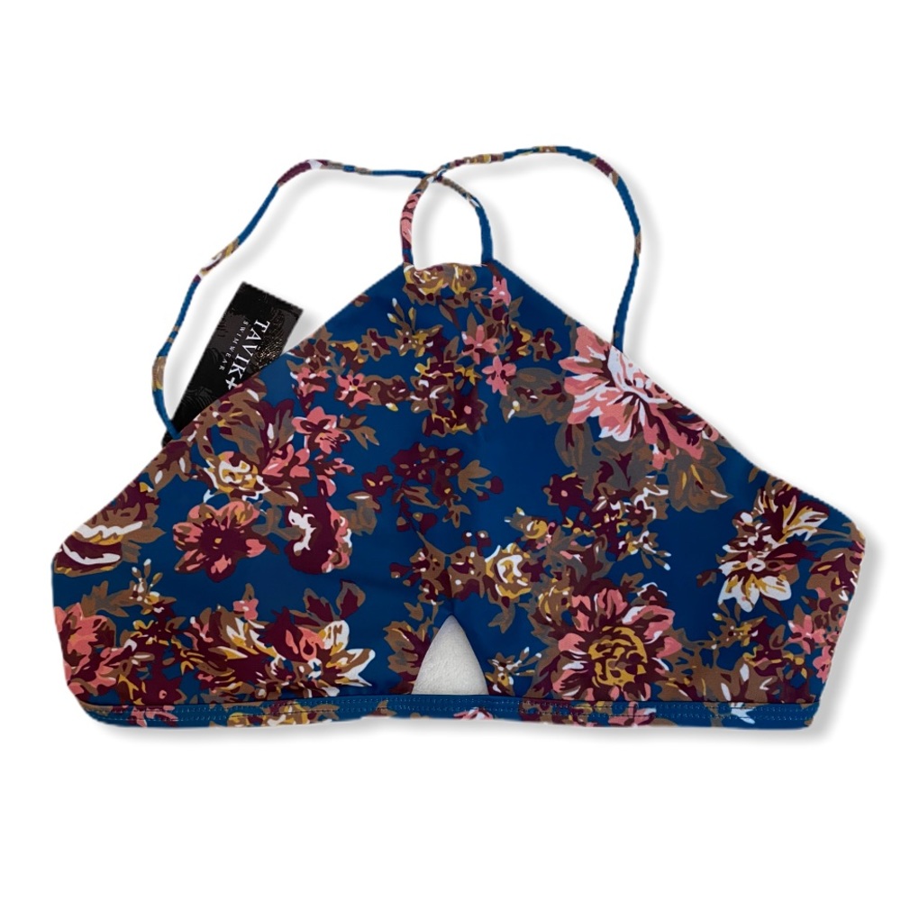 Tavik Rylan Halter Bikini Top Blue Pink Floral NWT